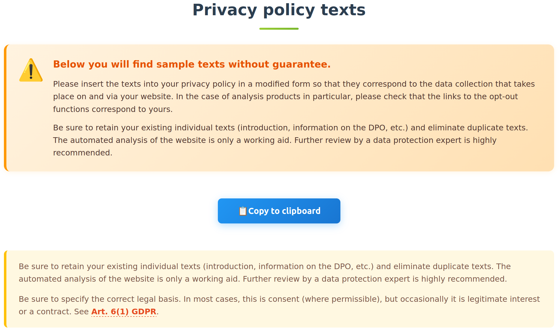 Privacy texts