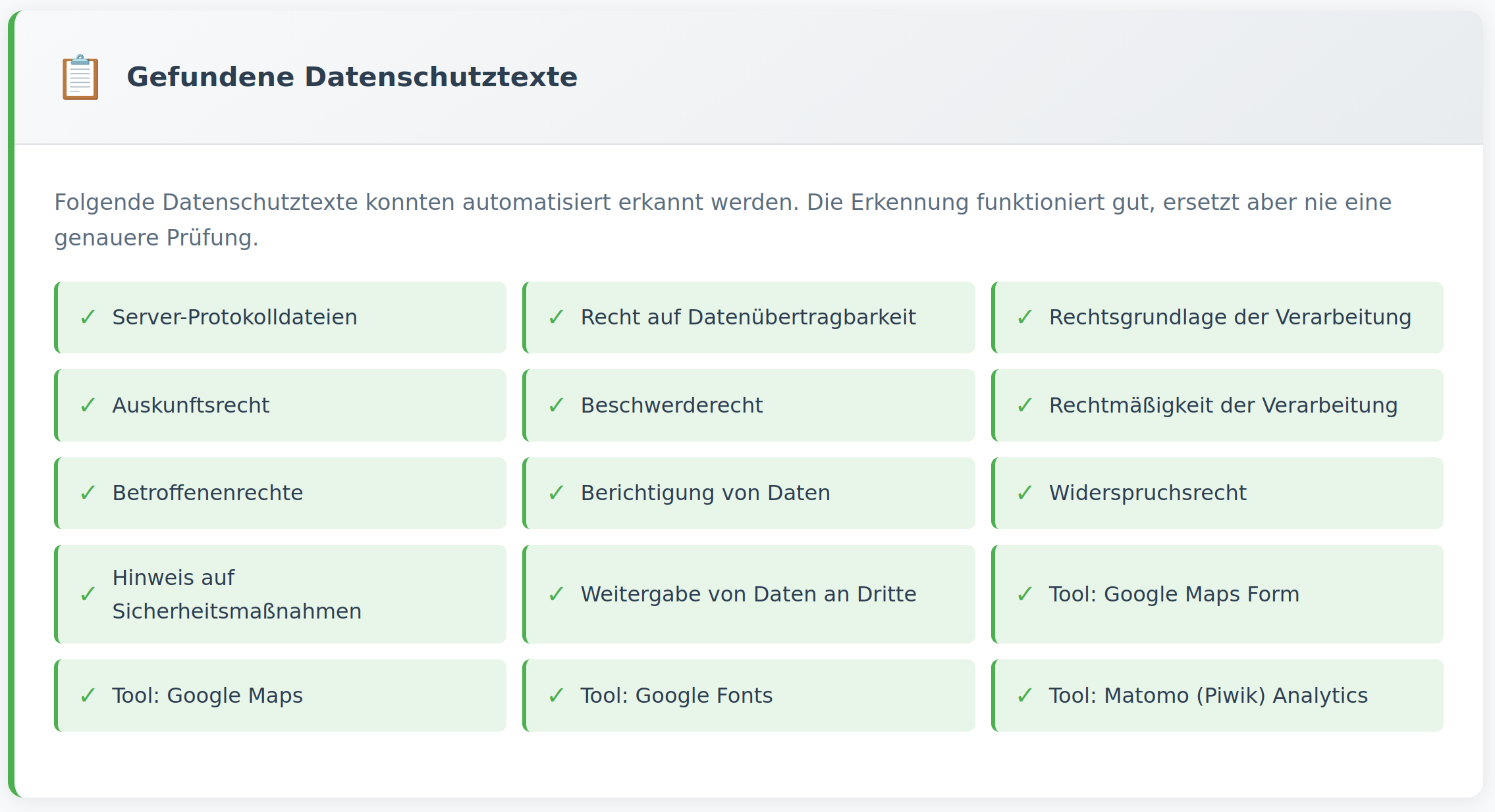 Vorhandene Datenschutztexte